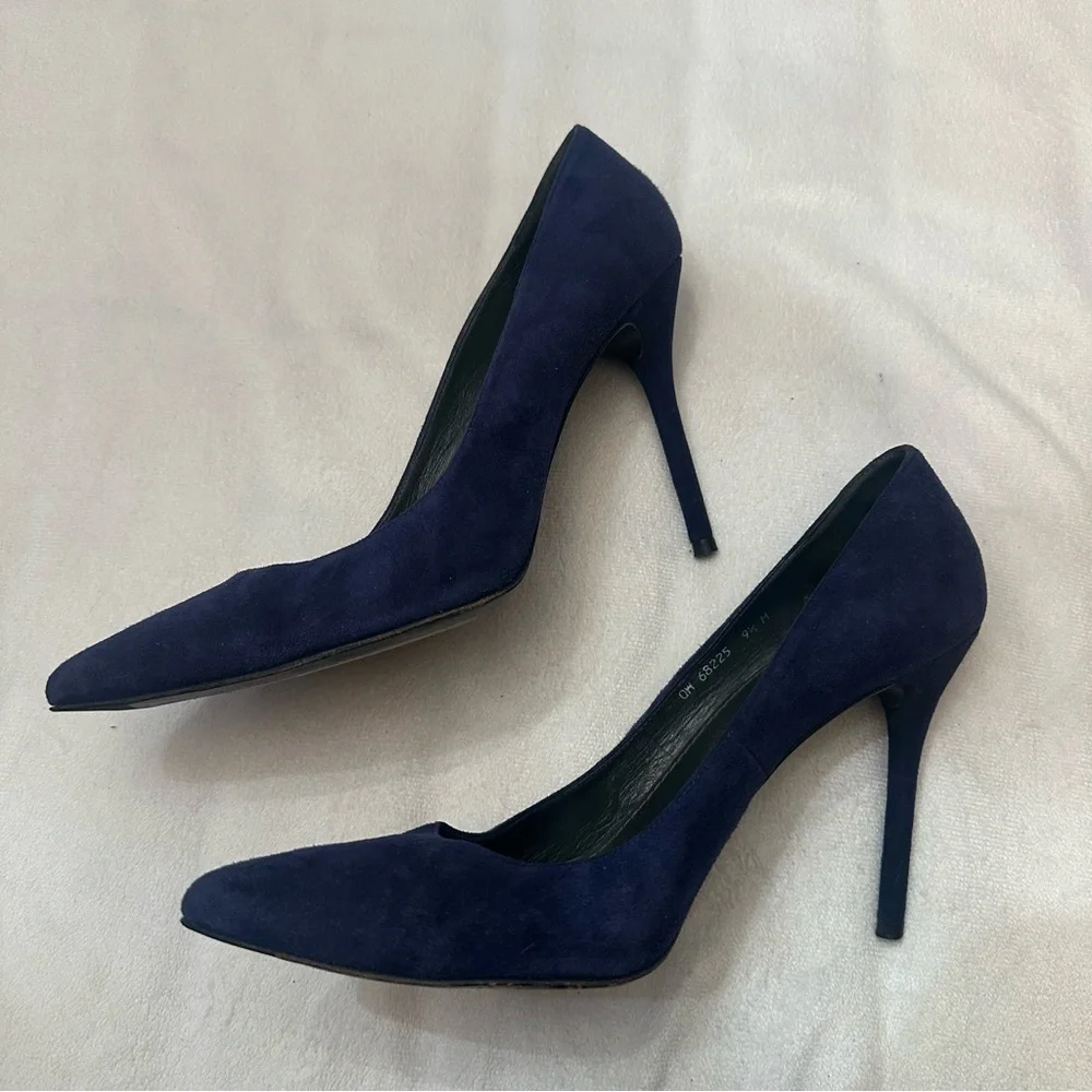 Stuart Weitzman Blue Suede Pointed Toe Stilettos Size 9.5M - Picture 7 of 10